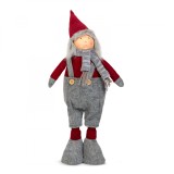 Figurina Decorativa Spiridus Scandinav de Craciun cu Picioare Telescopice, Model Baiat cu Inaltime 40-60 cm, Culoare Gri/Rosu, Familly Christmas