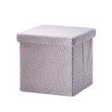 Cumpara ieftin Taburet pliabil cu spatiu depozitare textil buclat gri 38 x 38 x 38 cm