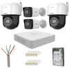 Sistem supraveghere IP complet Hikvision 2 camere fixe + 2 camere rotative 4MP IR/lumina alba Speaker, NVR 8 canale PoE, HDD 500GB SafetyGuard Surveil