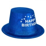 Pălărie Petrecere Glitter, Model &Ccedil;&times;Happy Birthday&Ccedil;Ł, Culoare Albastră, Material PVC, Oem
