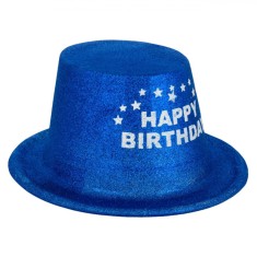 Pălărie Petrecere Glitter, Model &Ccedil;&times;Happy Birthday&Ccedil;Ł, Culoare Albastră, Material PVC