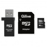 Cumpara ieftin Card Memorie microSDHC Qilive, 16Gb, Clasa 10, Cu Cititor Card si Adaptor EKMSDM16GHC10QL