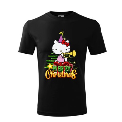 Tricou Personalizat de Craciun cu Personaj Animat si Mesaj Merry Christmas - Design Festiv foto