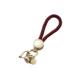 Breloc chei din piele si otel zincat, lucrat manual, rotire la 360 de grade, inel D anti-pierdere, 2 inele O, pentru Barbati/Femei, Rosu/Auriu, LUVLU&trade;