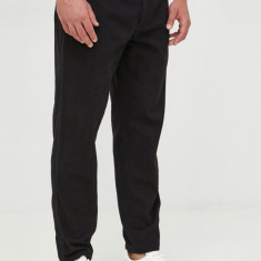 Emporio Armani pantaloni de bumbac barbati, culoarea negru, drept