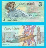 Insulele Cook (p#3) 3 Dollars 1987 UNC &#039;Ina și Mango&#039; serie: AAG 007047