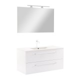 Mobilier Baie Vario Clam 100 Alb/Alb, Suspendat, Lavoar Ceramic, Oglinda inclusa. Dulap Baie 100x52x46 cm