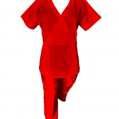 Costum Medical Pe Stil, Rosu cu Elastan, Model Marinela - 3XL, 3XL