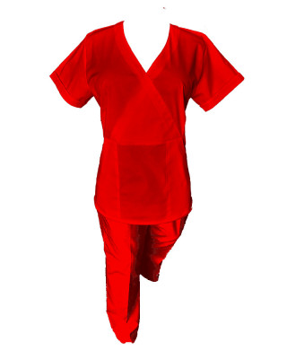 Costum Medical Pe Stil, Rosu cu Elastan, Model Marinela - 4XL, L foto