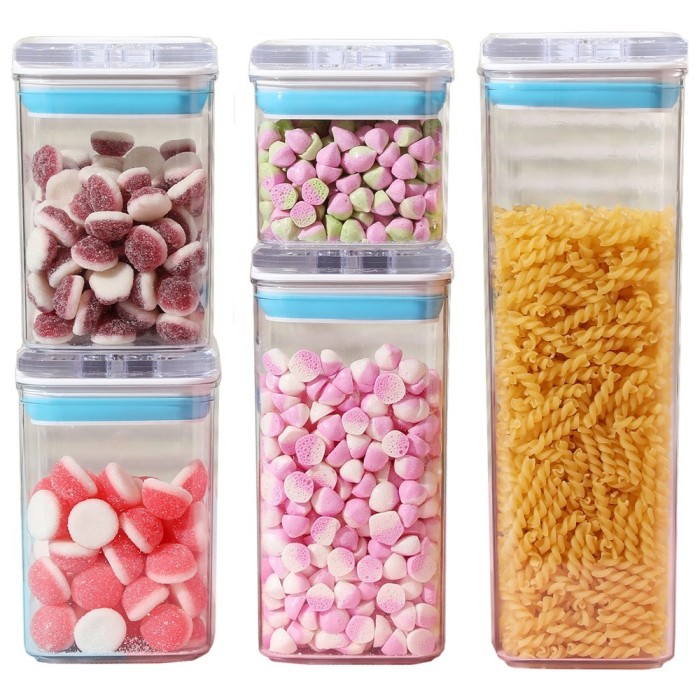 Cutii de Depozitare Alimente, Cyrax, Set din 5 Cutii de tip Container, 1x0.5 l, 2x0.8 l, 1x1.2 l, 1x1.9 l, Recipiente pentru Cereale in Bucatarie, Tra