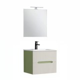 Cumpara ieftin Trent Mobilier de baie 60 cm lavoar ceramic (2 sertare) cu oglindă 60x80 cm verde deschis-alb