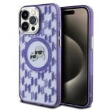 Husa pentru iPhone 15 Pro Max - Karl Lagerfeld IML MagSafe (KLHMP15XHMCKMHU) - Purple Monogram Karl&amp;Choupette Head