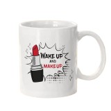 Cana alba personalizata &rdquo;Wake up and make up&rdquo;, INOVATIX&reg;. 330ml