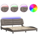 Cadru de pat cu LED fara saltea, Hvar, gri taupe, 200x200 cm, textil