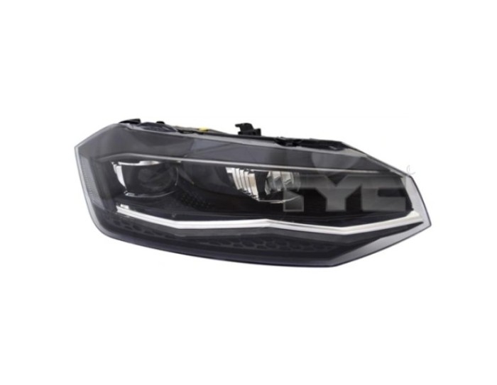 Far VW POLO, 09.2017-, partea dreapta, TYC, cu LED daytime running light; LED; reflector silver rim; fara unitate control LED; cu motor; LED,
