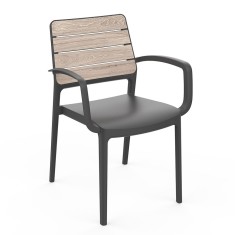 Scaun de grădină din plastic Porto cu brațe lemn de frasin-grafit