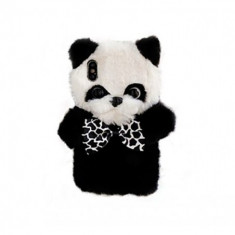 Husa cu Blanita de Ursulet Panda pufos cu ochi stralucitori pentru Iphone XR, Alb/Negru foto