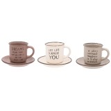 Ceasca cu farfurie, Set 3 bucati, 130 ml, Mesaje pozitive, Ceramica, ATU-083546, Oem