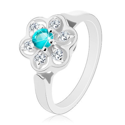 Inel strălucitor &amp;icirc;mpodobit cu o floare transparentă cu zirconiu albastru deschis - Marime inel: 53 foto