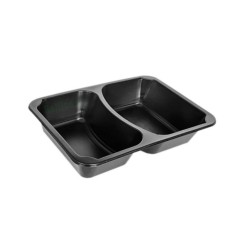 Set 400 Caserole, 227x178x50 mm, 2 Compartimente, Plastic Negru, Caserole Plastic, Caserola Unica Folosinta, Caserole Compartimentate, Caserole Take A foto