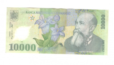 Bancnota 10000 lei 2000, polymer, circulata, stare buna, cu pliuri foto