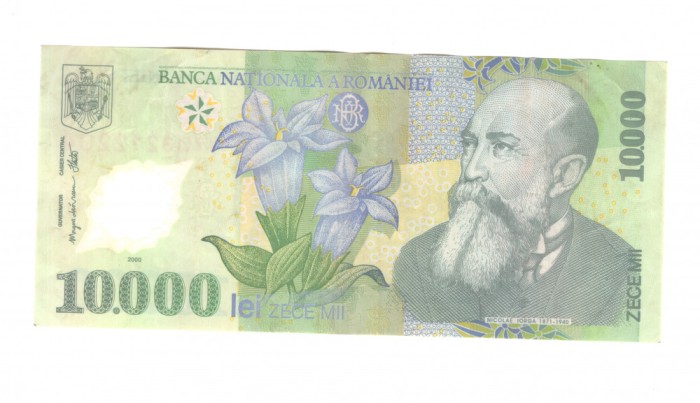 Bancnota 10000 lei 2000, polymer, circulata, stare buna, cu pliuri