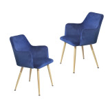 Cumpara ieftin Set 2 scaune tip fotoliu dining bucatarie GEMA, Catifea, Albastru