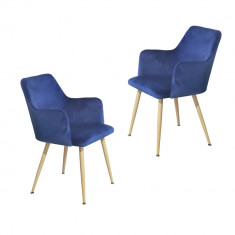 Set 2 scaune tip fotoliu dining bucatarie GEMA, Catifea, Albastru foto