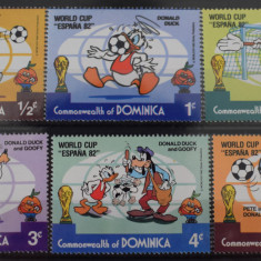 TS23/11 Timbre Serie Dominica - Disney animatie - campionat fotbal Espania 82