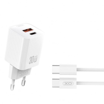 Incarcator Retea Cu Cablu USB-C XO Design L149, 30W, 3A, 1 x USB-A - 1 x USB-C, Alb foto