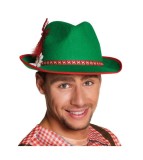 Palarie tiroleza din fetru, verde, cu panglici rosii si floare decorativa marime universala