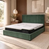 Pat Celine 160x200 cm Lada Depozitare Tapitat Catifea Nuanta Verde Somiera Inclusa (cod MB32)