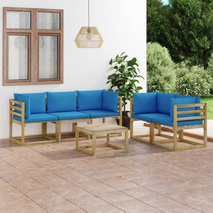 Set mobilier de gradina cu perne albastru deschis, 6 piese GartenMobel Dekor