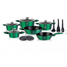 Set oale 15 piese Grunberg, 6 vase compatibile plita inductie, 4 capace, 3 ustensile, 2 suport, Verde