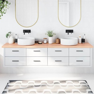 vidaXL Blat de baie, maro deschis, 220x50x(2-4) cm, lemn masiv tratat 3156181 foto