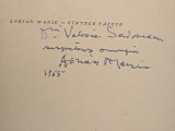 "Cantece Tacute" de ADRIAN MANIU cu DEDICATIE si AUTOGRAF pentru VALERIA SADOVEANU (scriitoare, sotia lui Mihail Sadoveanu). 1965. Versuri / poezie.