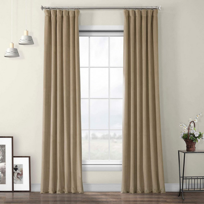 Draperie din catifea cu rejansa din bumbac tip fagure, Madison, 150x240 cm, densitate 700 g/ml, Latte, 1 buc