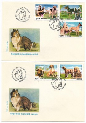 Romania (172) - Expozitia Mondiala Canina, Brno,1990, serie neobliterata + 3 FDC foto