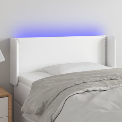 vidaXL Tăblie de pat cu LED, alb, 83x16x78/88 cm, piele ecologică 3123169 foto