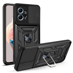 Husa telefon compatibila xiaomi redmi note 12 4g, slide &amp;amp; snap premium, magnetic ring holder, negru foto