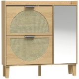 HOMCOM Pantofar &Icirc;ngust Boem cu Oglindă 2 Uși din Ratan Dulap 10 Perechi Rafturi Reglabile 94,5x24x96,5 cm Stejar | Aosom Romania