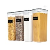 Set 4 cutii de depozitare alimente, condimente, diferite dimensiuni, Flippy, Transparente-Albe