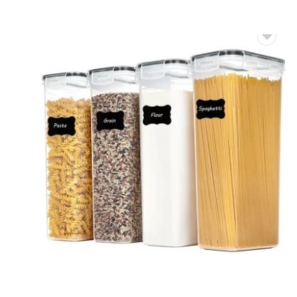 Set 4 cutii de depozitare alimente, condimente, diferite dimensiuni, Flippy, Transparente-Albe