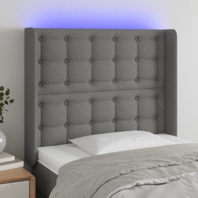 Gossi tablie de pat cu led, gri inchis, 83x16x118/128 cm, textil foto
