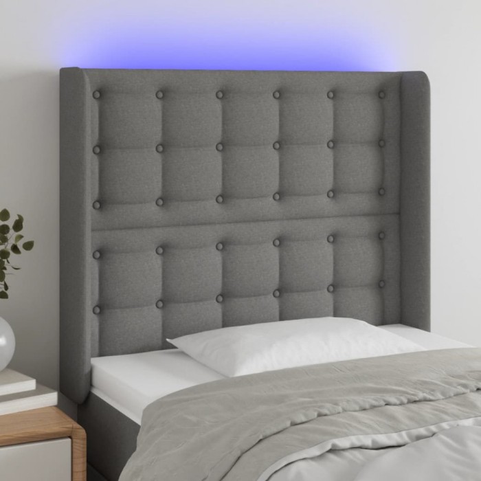 Gossi tablie de pat cu led, gri inchis, 83x16x118/128 cm, textil