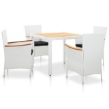 Cumpara ieftin Set mobilier gradina 5 piese, poliratan alb, masa patrata 90x90 cm, perne incluse