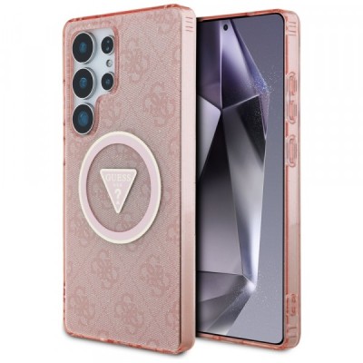 Husa MagSafe pentru Samsung Galaxy S25 Ultra S938, Guess, IML Glitter 4G Circle Triangle, Roz foto