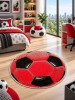 Covor Rotund Camera Copii Minge Fotbal 11198-120, Marime 67 x 67 cm, Rosu, Inaltime Fir 9 mm, Antialergic, Polipropilena, Gradinita, Cresa, Loc de Joa, KOLIBRI