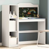 vidaXL Birou cu Tablă de Scris, Raft, Alb/Gri, 120x45x118.5cm - Birou Calculator, Studiu, Lemn Compozit