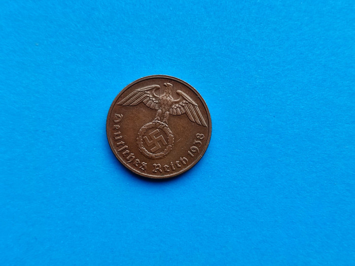 2 Pfennig 1938 lit. G -Germania-stare buna-patina frumoasa